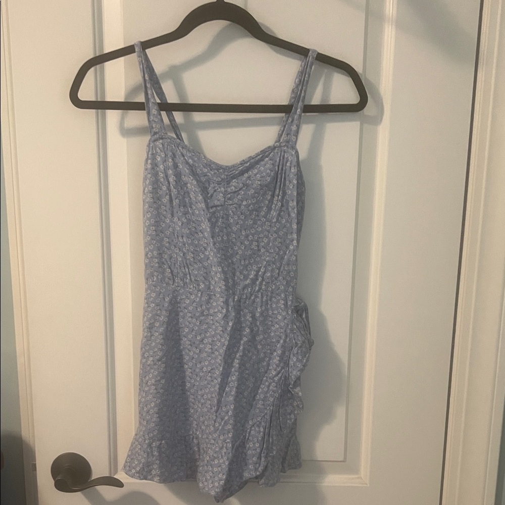 Hollister Light Blue Smocked floral Romper xs